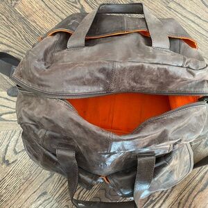 Cole Haan Leather Weekender Bag with Orange Interior - Men's Travel Duffel